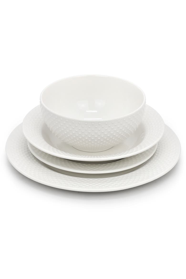 Kim 16 Piece Double Bowl Porcelain Dinnerware Set, Alternate, color, White