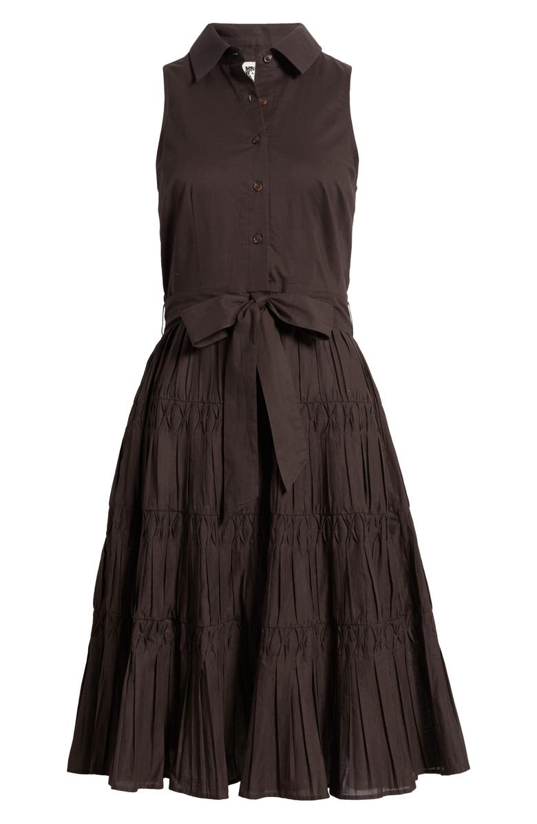 Anne Klein Diamond Detail Sleeveless Tie Waist Shirtdress, Alternate, color, Java Chip