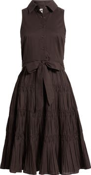 Anne Klein Diamond Detail Sleeveless Tie Waist Shirtdress