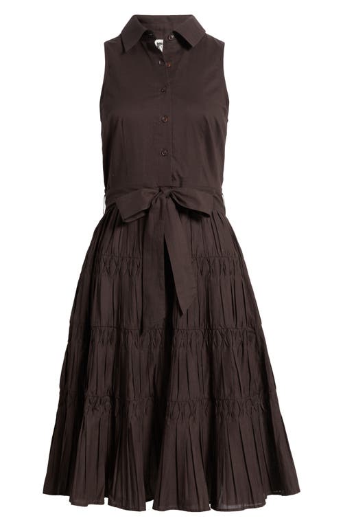 Anne Klein Diamond Detail Sleeveless Tie Waist Shirtdress In Brown