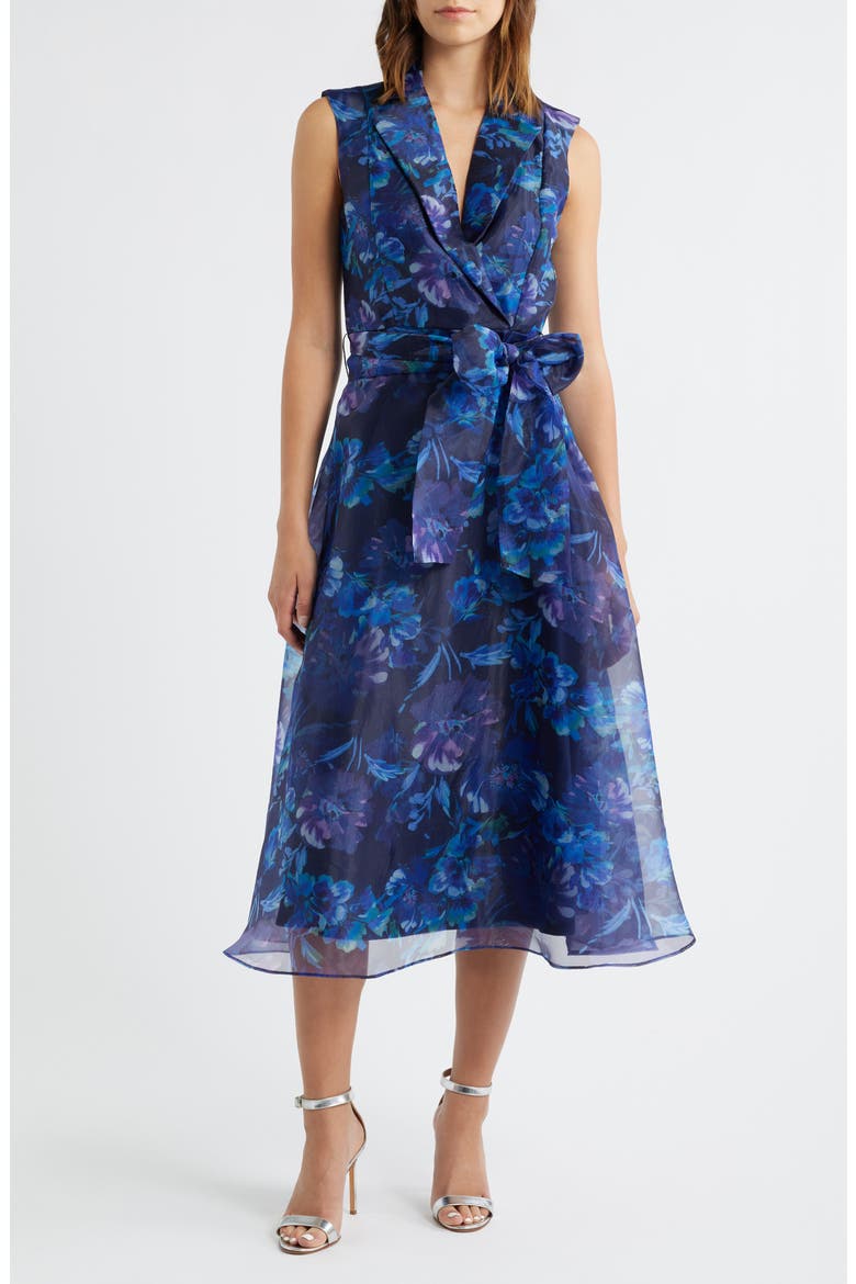 Flroal Wrap Front Sleeveless Cocktail Dress, Main, color, BLUE MULTI