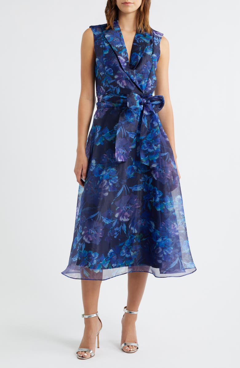 Julia Jordan Flroal Wrap Front Sleeveless Cocktail Dress, Main, color, Blue Multi