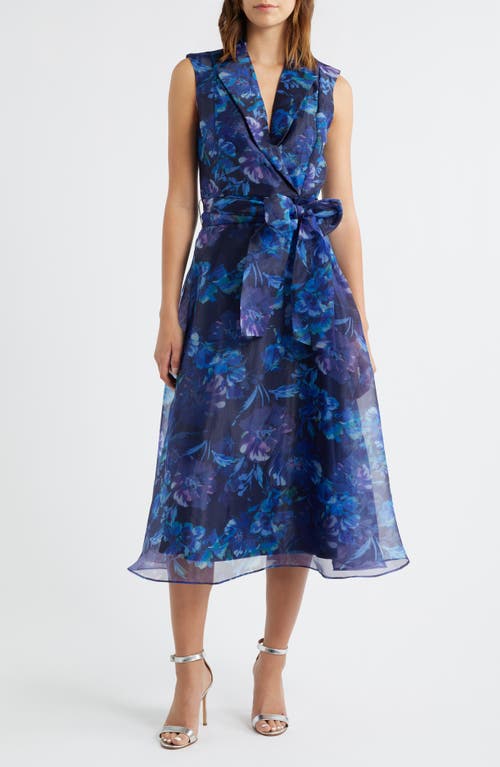 Julia Jordan Flroal Wrap Front Sleeveless Cocktail Dress In Blue
