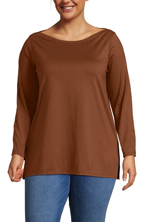 Lands' End Supima Cotton Adjustable 3/4 Sleeve Boatneck Tunic In Brown