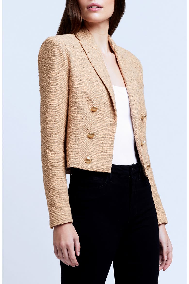 Inez Cotton Blend Crop Blazer, Alternate, color, ALMOND