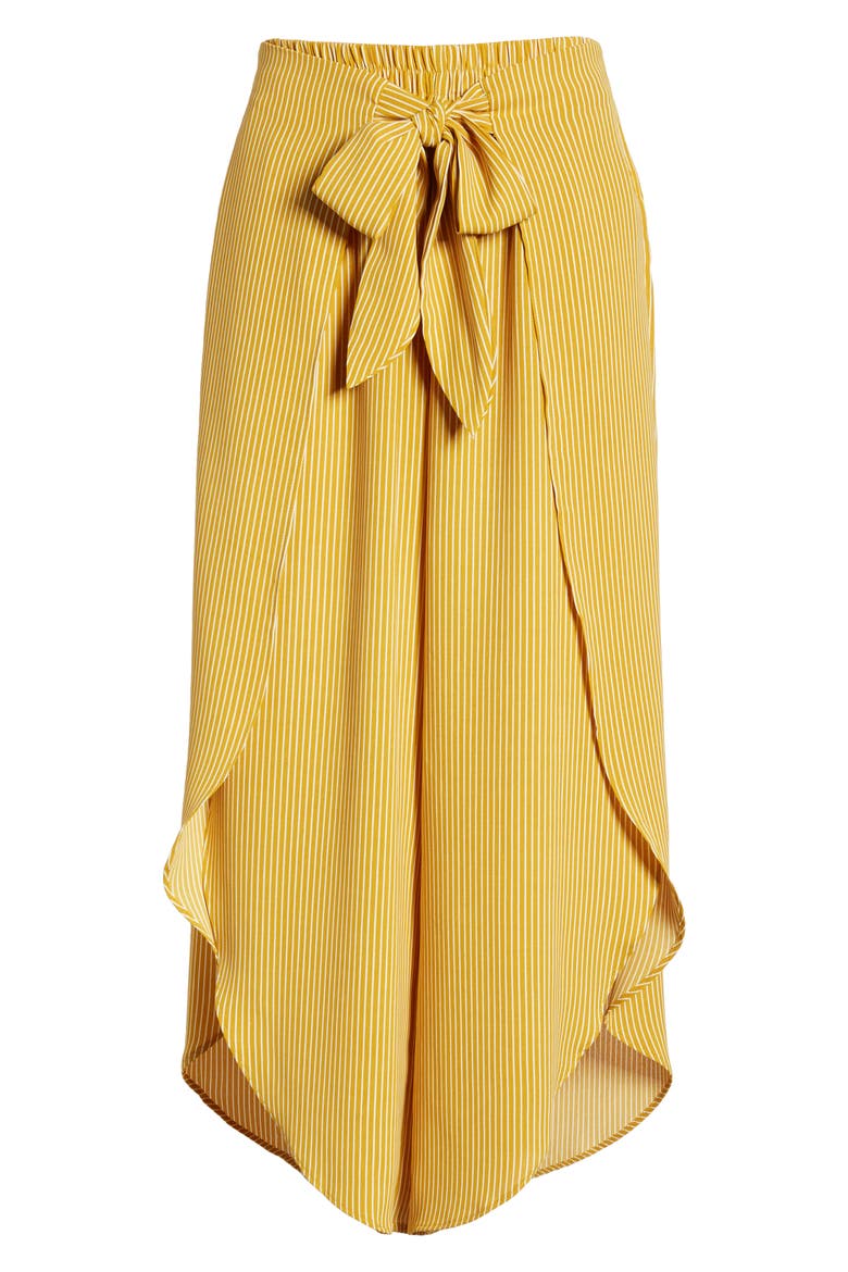 Tie Front Layered Wide Leg Pants, Alternate, color, MUSTARD STRIPE