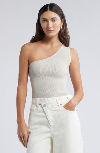 Open Edit Luxe Sculpt Rib One-shoulder Top