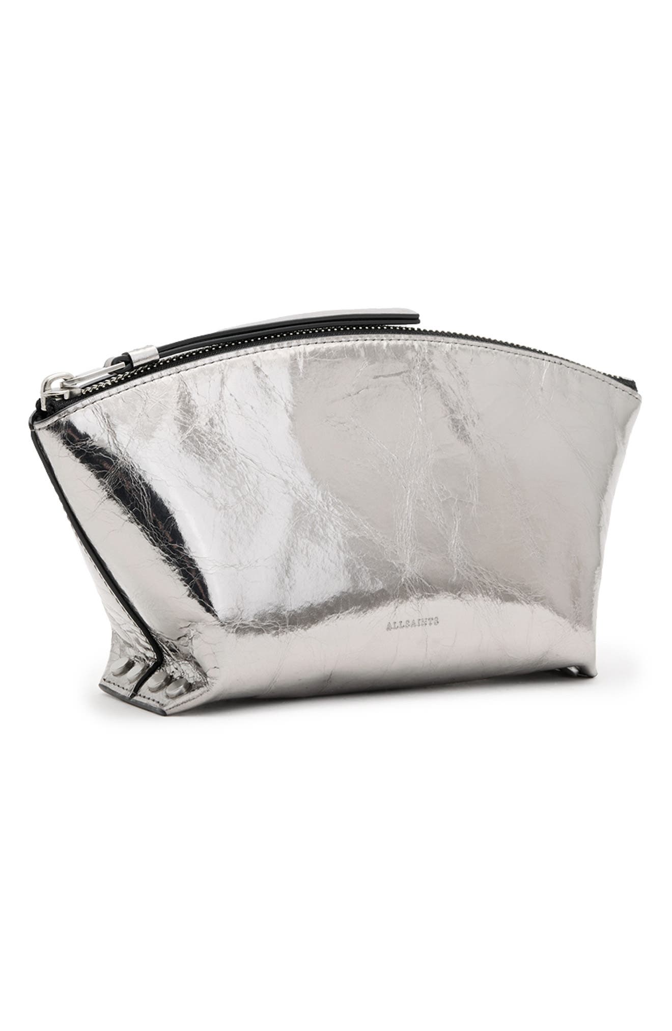 AllSaints Anais Stud Metallic Leather Clutch, Alternate, color, 