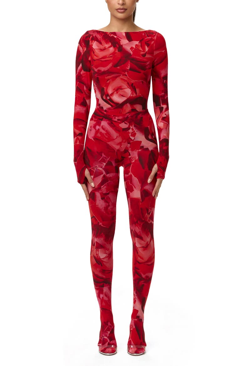 Bare Body Printed Closed Toe Leggings, Alternate, color, ROUGE ROSE