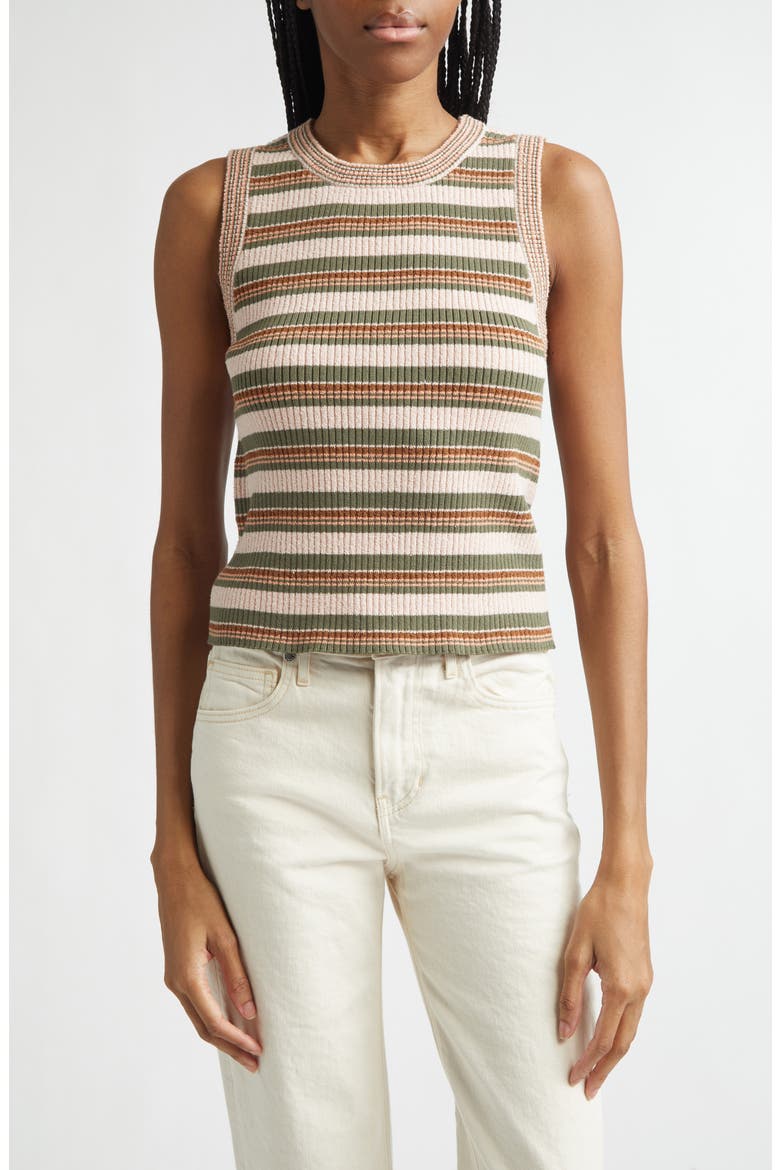 Jerrell Stripe Stretch Cotton Rib Tank Top, Main, color, PINK SHELL/ STONE ARMY