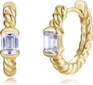Lafonn Emerald Cut Simulated Diamond Twisted Huggie Hoop Earrings