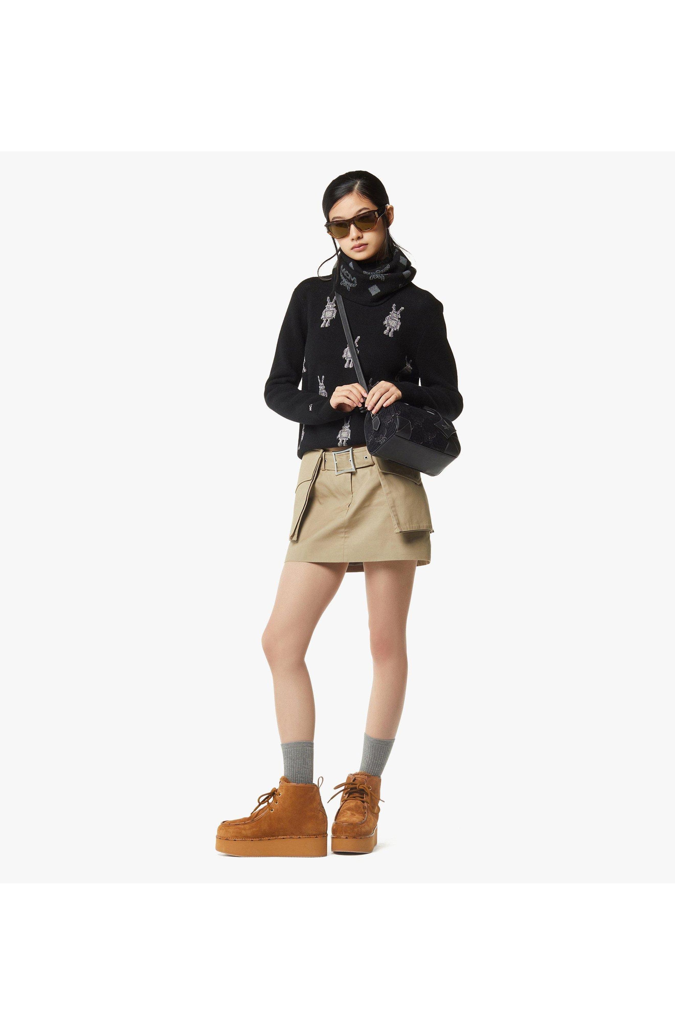 MCM Small Ella Boston Bag in Lauretos Lurex Jacquard, Alternate, color, Black