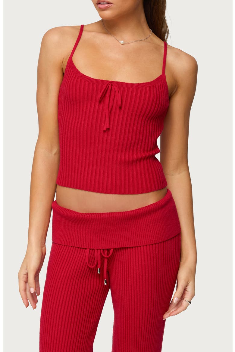 Adannah Tie Neck Rib Tank, Main, color, RED