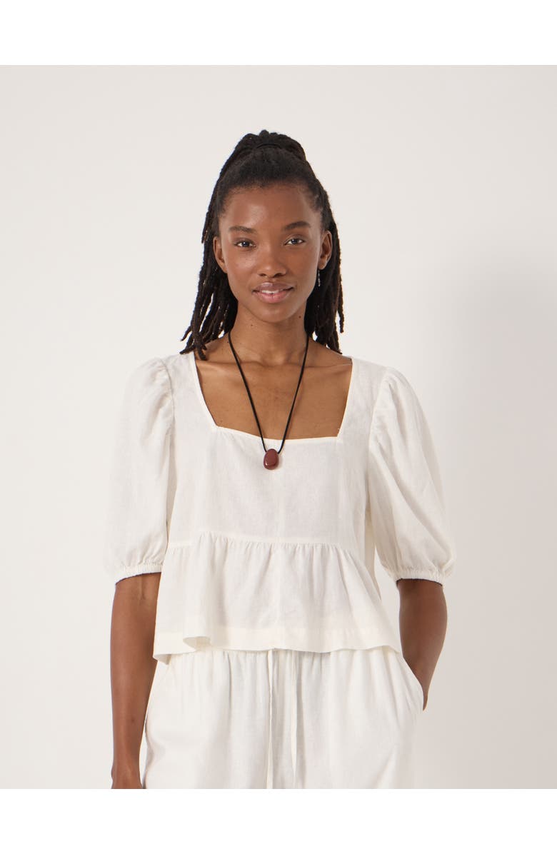 Hush Alva Puff Sleeve Linen Beach Top, Main, color, Pearl White