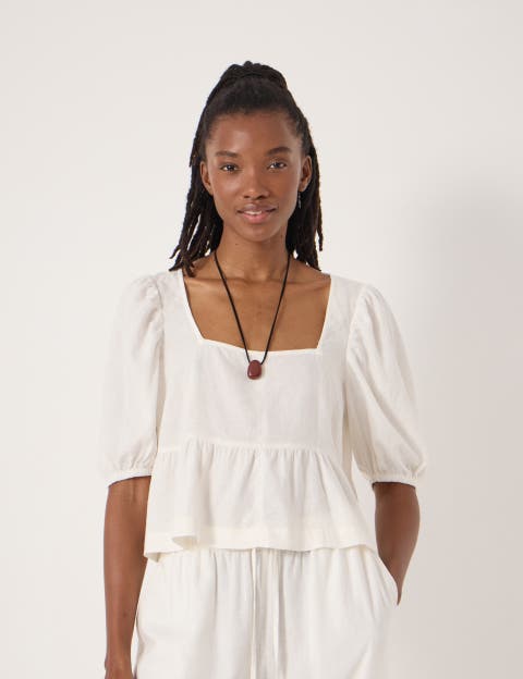 Alva Puff Sleeve Linen Beach Top