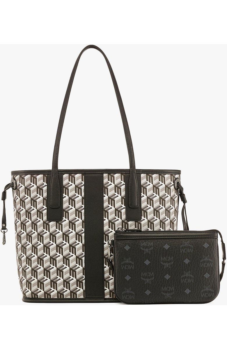 MCM Small Reversible Liz Shopper in Visetos, Alternate, color, Black