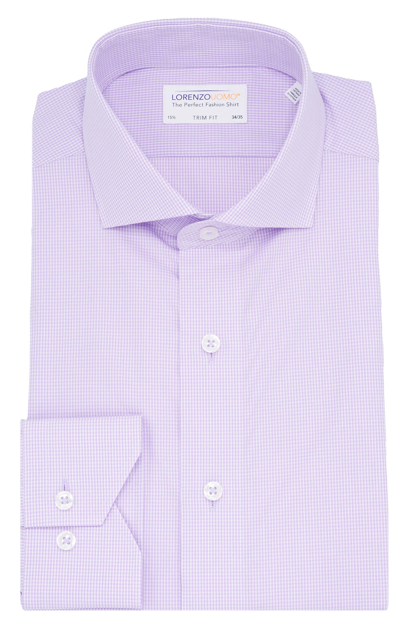 Lorenzo Uomo Trim Fit Micro Gingham Cotton Oxford Dress Shirt