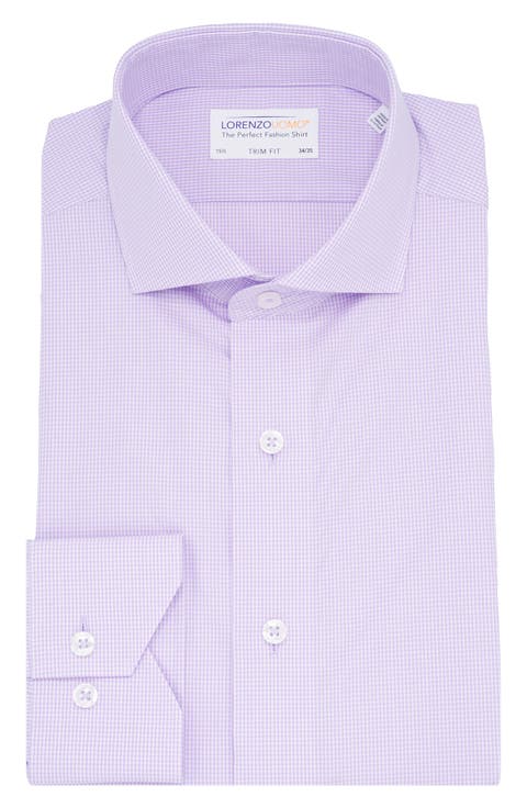 Trim Fit Micro Gingham Cotton Oxford Dress Shirt