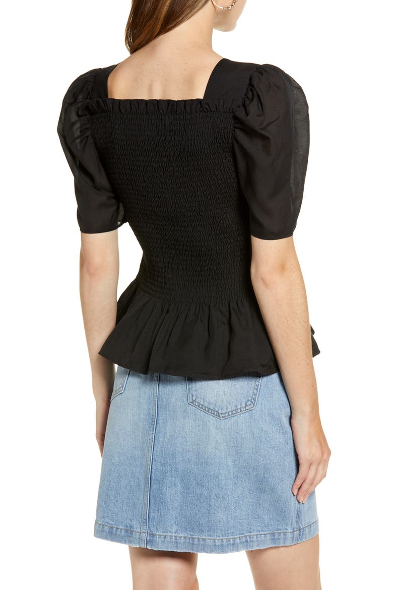Square Neck Smock Top, Alternate, color, BLACK