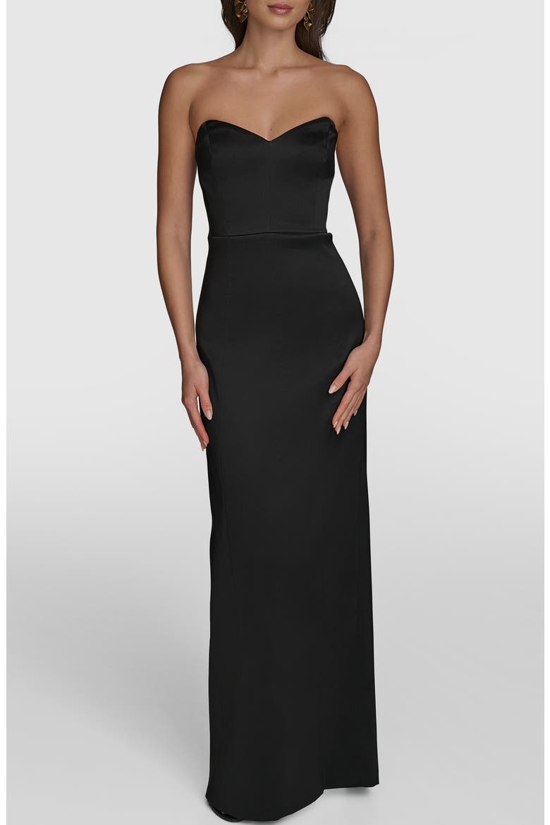 Strapless Satin Gown, Main, color, BLACK
