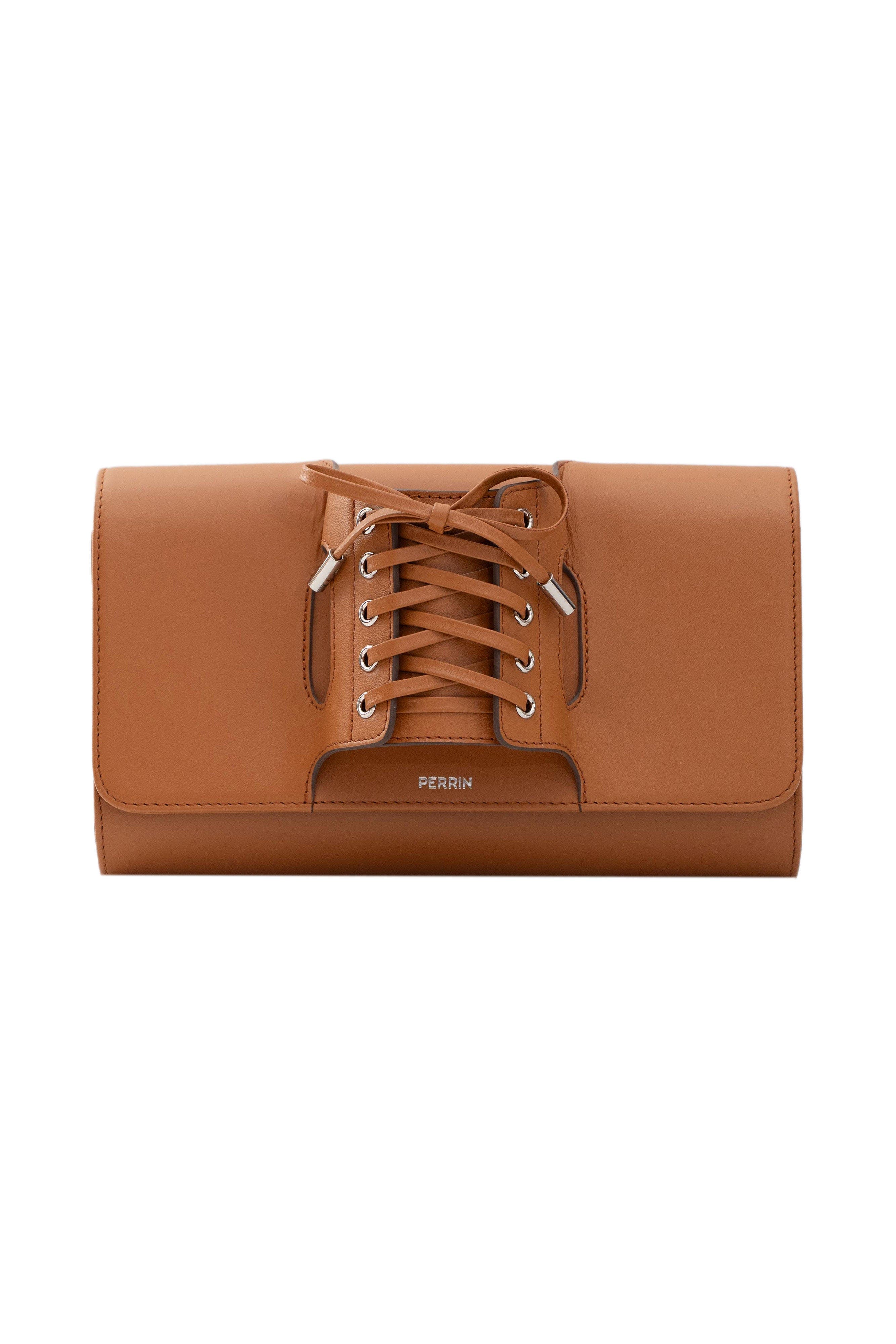 PERRIN PARIS La Corsette Clutch, Main, color, Caramel W/ Espresso Edge Wax