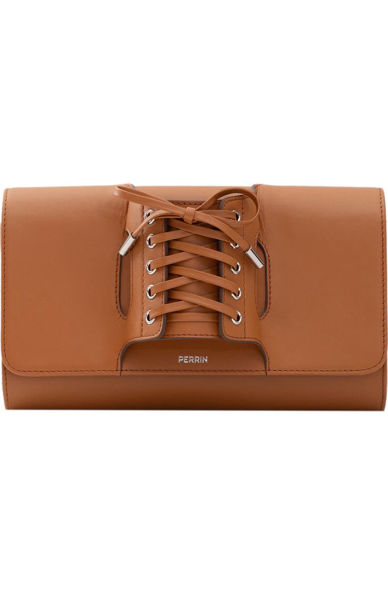 PERRIN PARIS La Corsette Clutch, Main, color, Caramel W/ Espresso Edge Wax