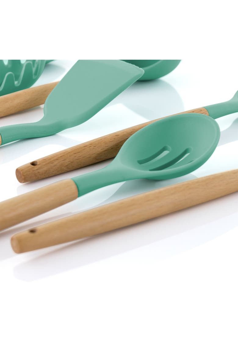 Silicone and Wood Cooking Utensils, Set of 9, Alternate, color, Mint Green