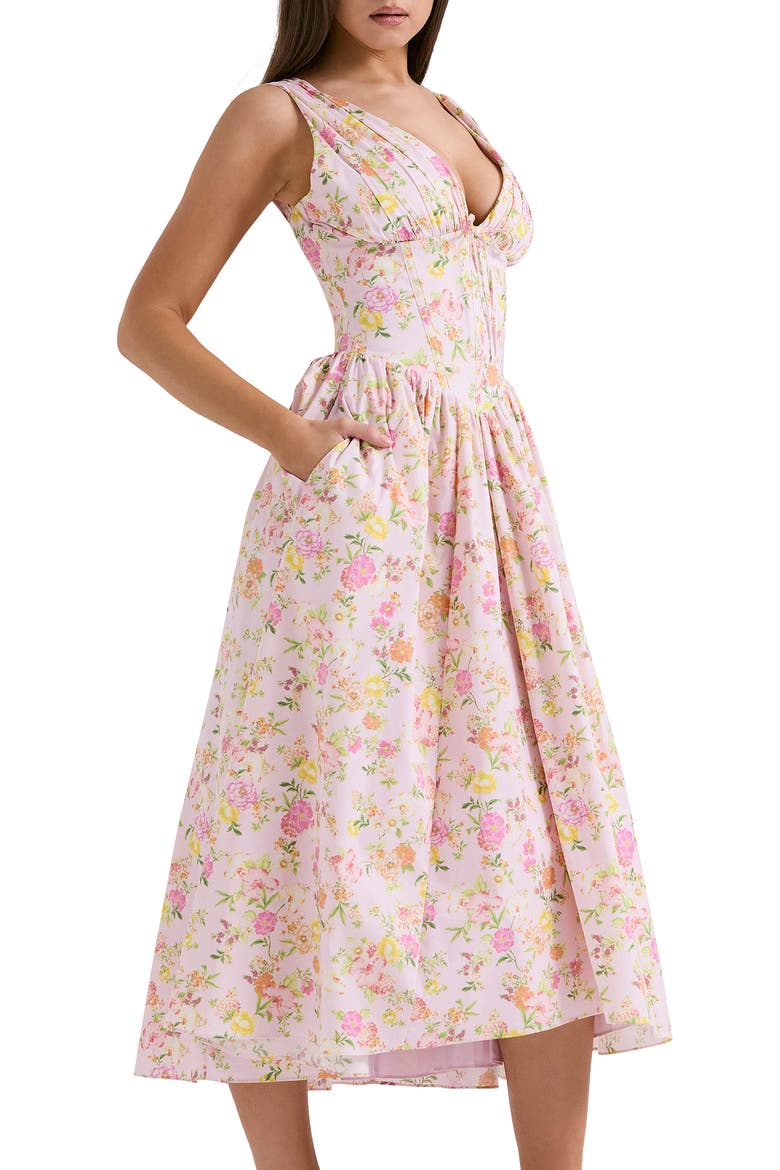 Emmelina Sleeveless Stretch Poplin Midi Dress, Alternate, color, PINK FLORAL PRINT