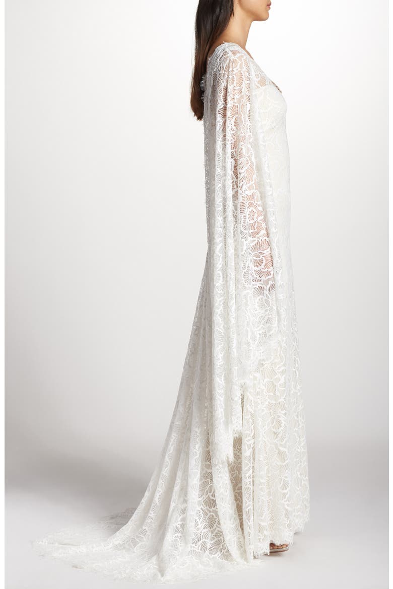 Cape Detail Lace Gown, Alternate, color, IVORY/ NATURAL