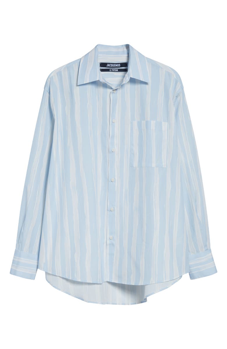 Jacquemus La Chemise Camargue Cotton Button-Up Shirt, Main, color, Blue Beige Gouache Print