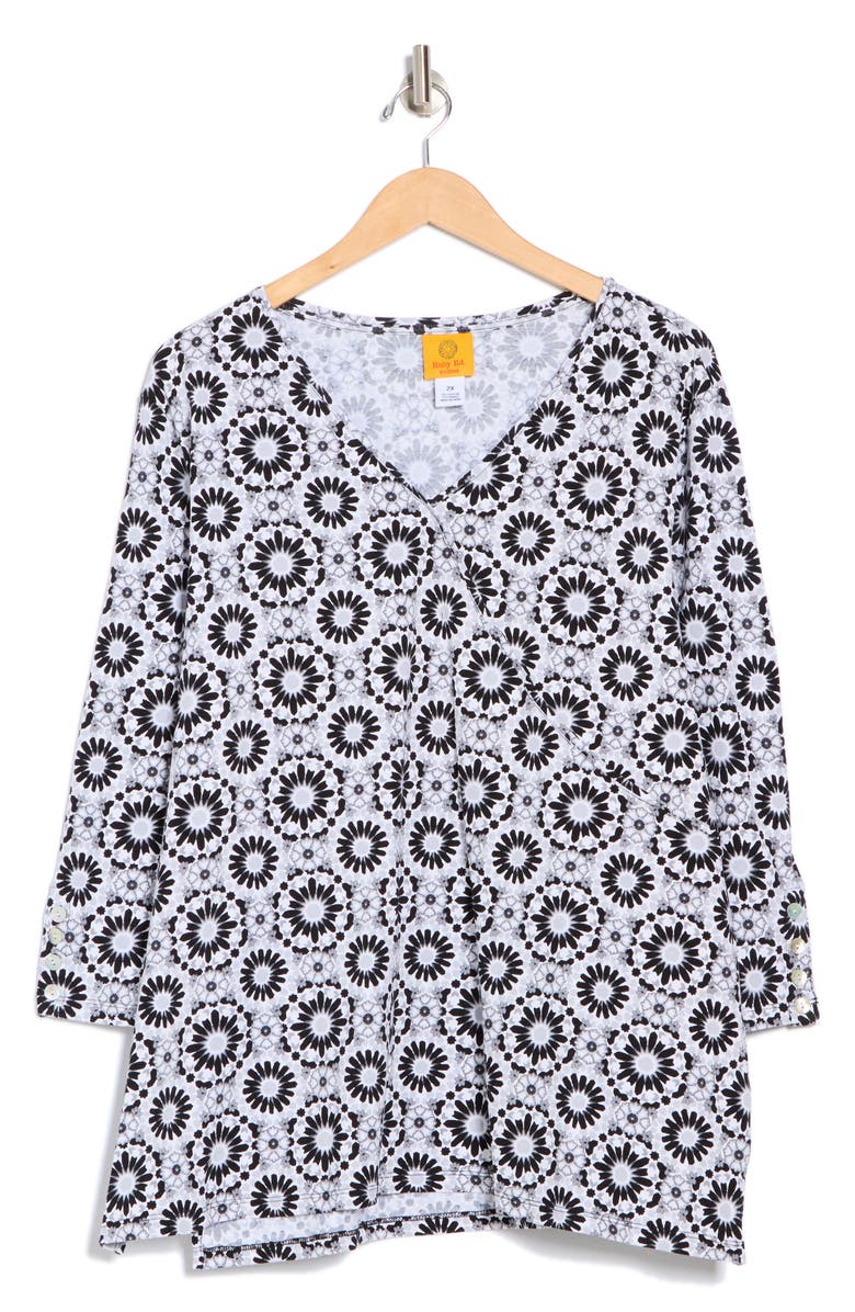 RUBY RD Surplice V-Neck Stretch Cotton Top, Alternate, color, Black Multi