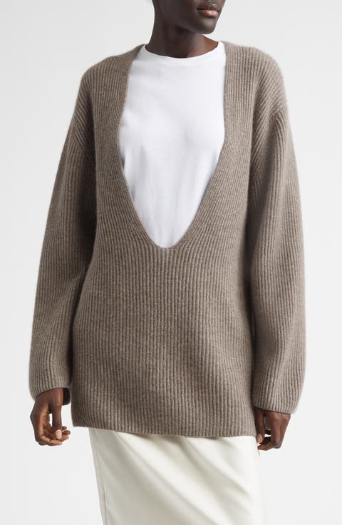 Gabe Dropped U-Neck Cashmere Sweater