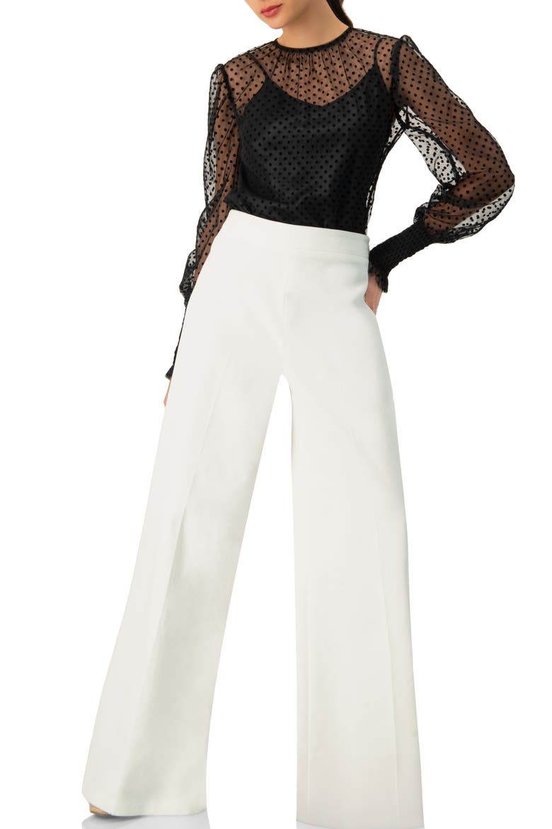 See- Though Polka Dot Smock Sleeve Blouse, Alternate, color, Black