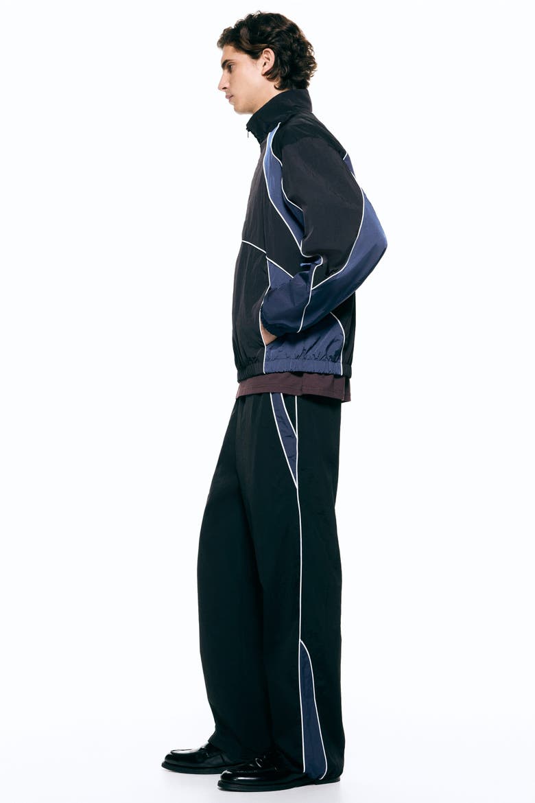 Loose Fit Nylon Track Pants, Main, color, Black/panels