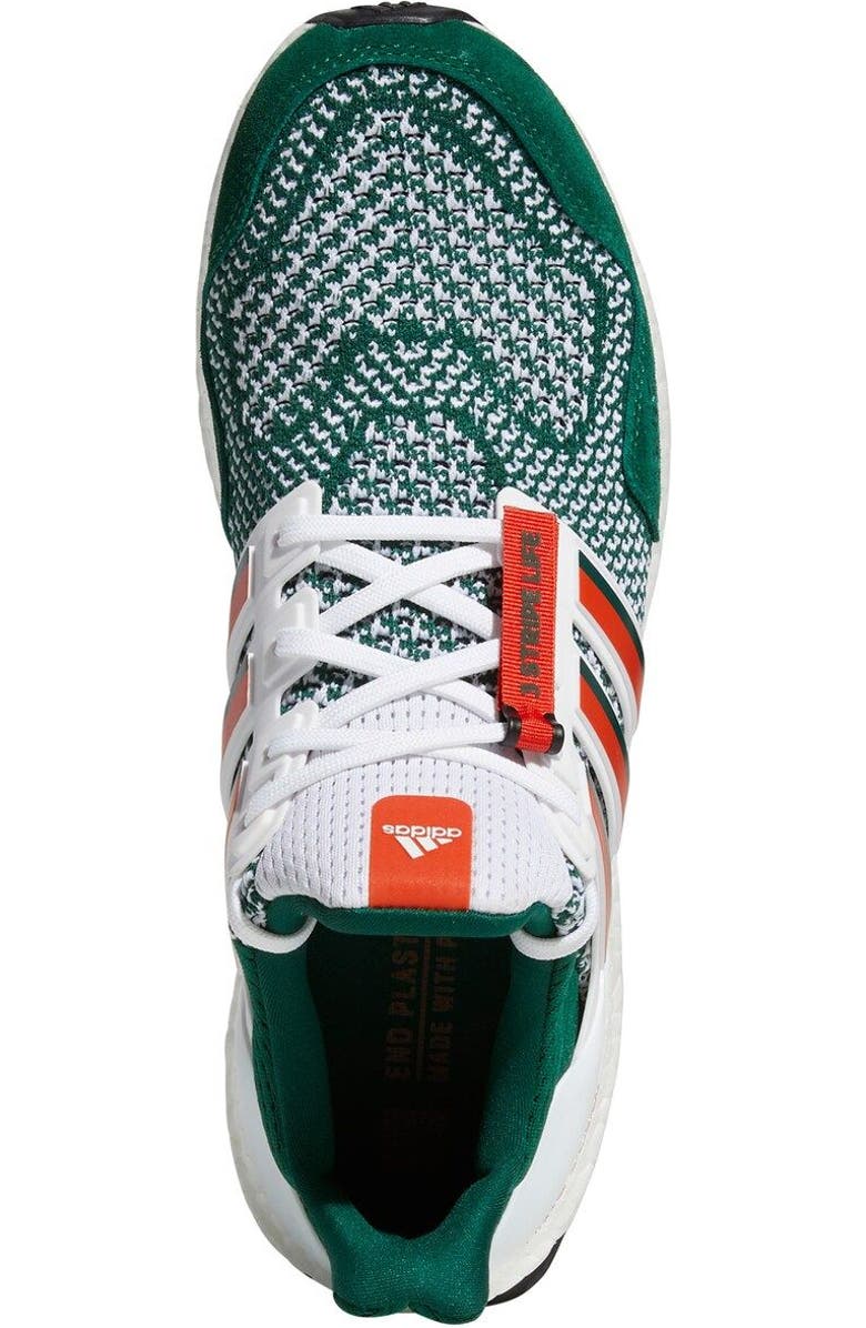 adidas Green/White Miami Hurricanes Ultraboost 1.0 Running Shoe, Alternate, color,