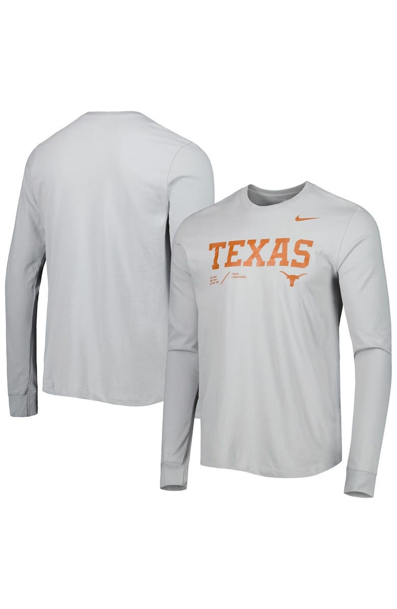 Nike Men's Nike Gray Texas Longhorns Team Practice Performance Long Sleeve T-Shirt, Main, color,