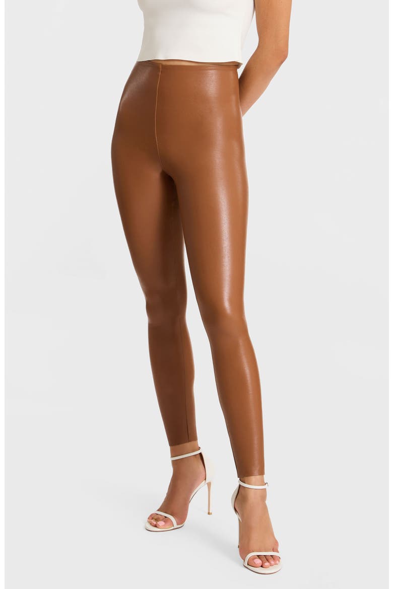 Faux Leather Legging, Main, color, COCOA