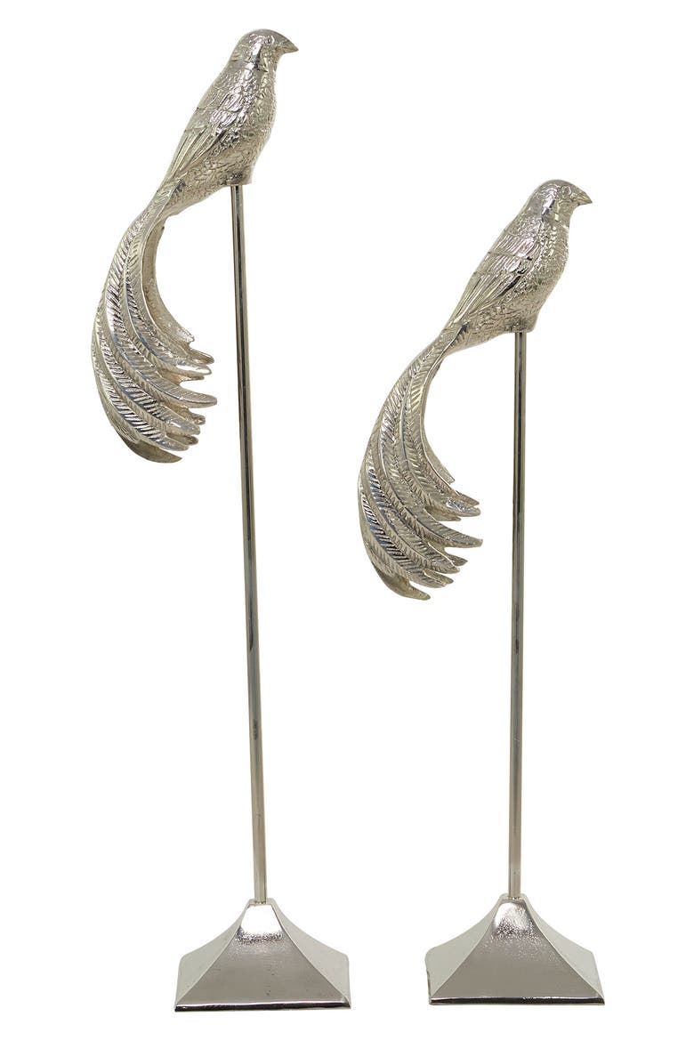 Silvertone Aluminum Eclectic Bird Sculpture - Set of 2, Alternate, color, SILVER