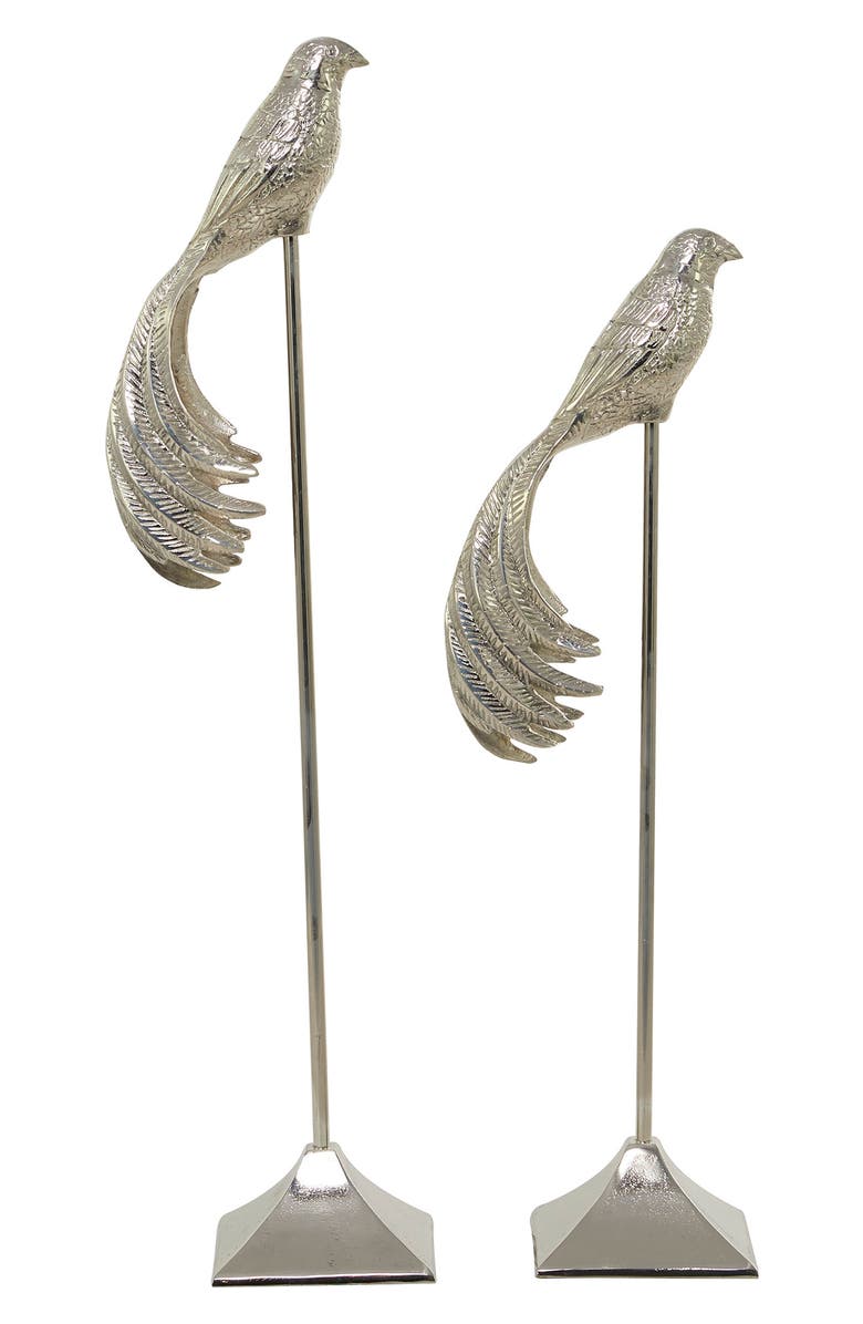 VIVIAN LUNE HOME Silvertone Aluminum Eclectic Bird Sculpture - Set of 2, Alternate, color, Silver
