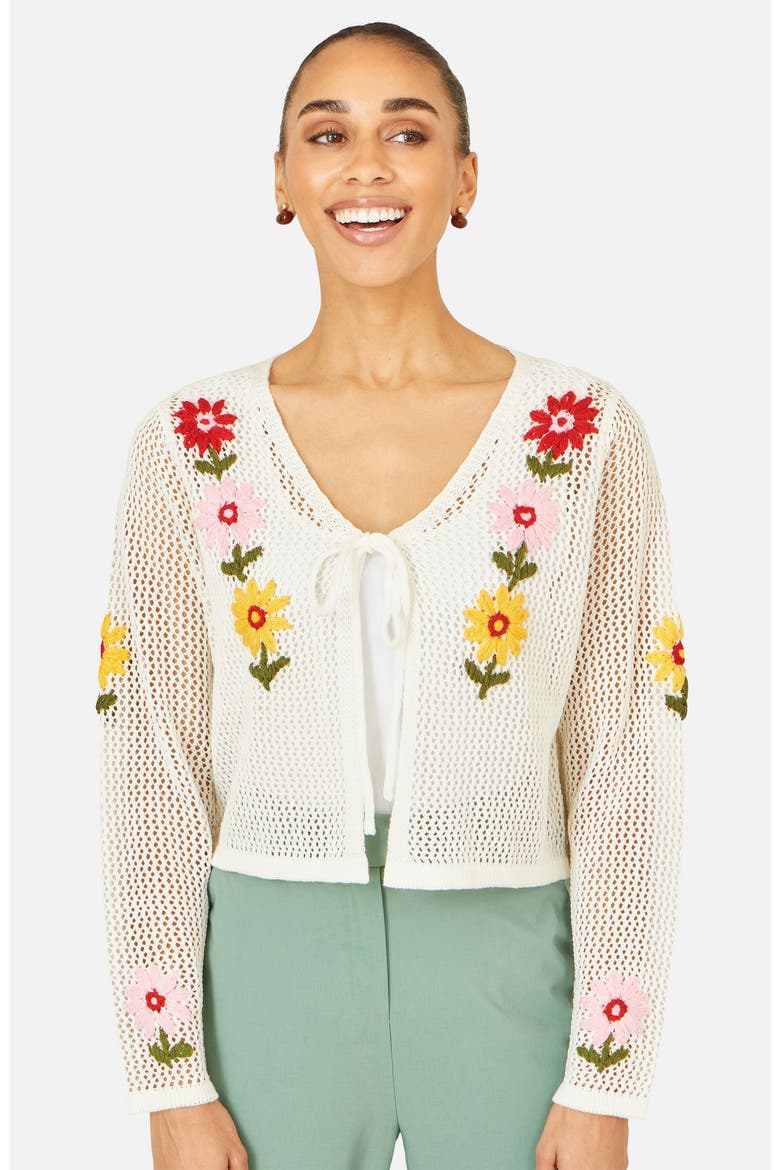 Crochet Embroidered Flower Cardigan, Alternate, color, Ivory