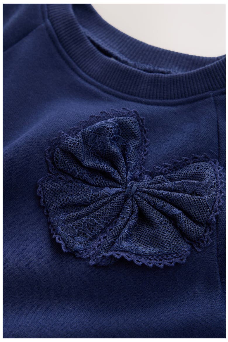 Kids' Bow Appliqué Mixed Media Dress, Alternate, color, BLUE