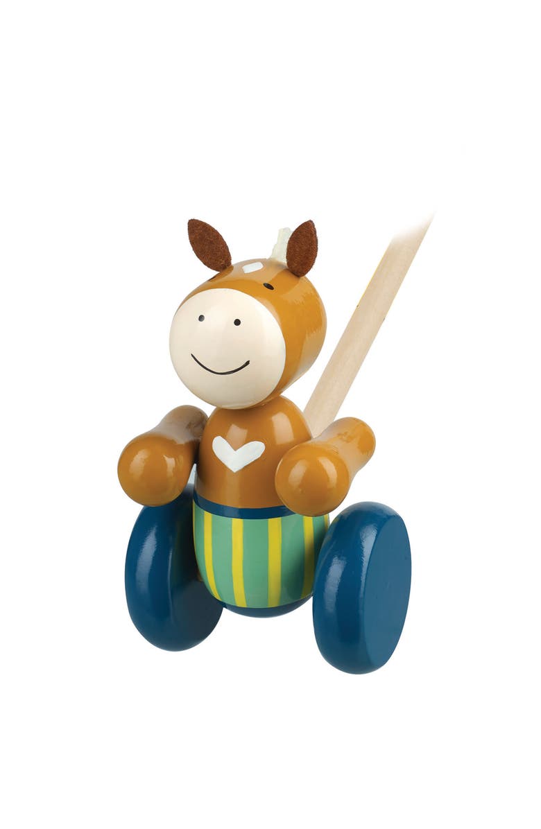 ORANGE TREE TOYS Push Along Pony Wooden Toy, Colorful Wheeled Character with Handle, Alternate, color, Multicolored