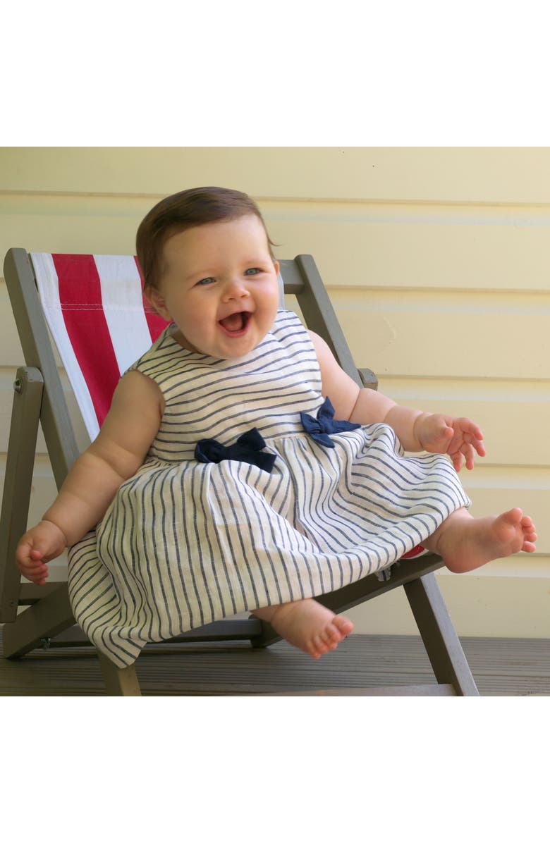 Rachel Riley Stripe Linen Bow Dress & Bloomers, Alternate, color, 