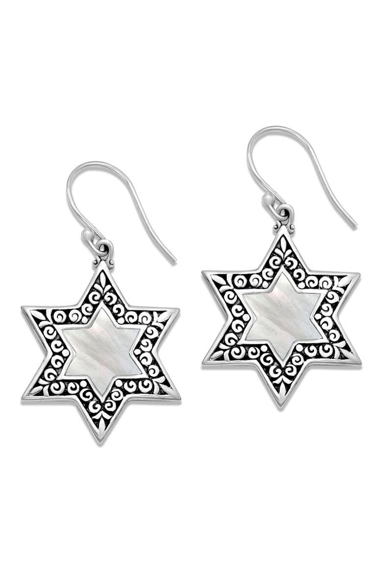 Mother-Of-Pearl Star Drop Earrings, Main, color, WHITE