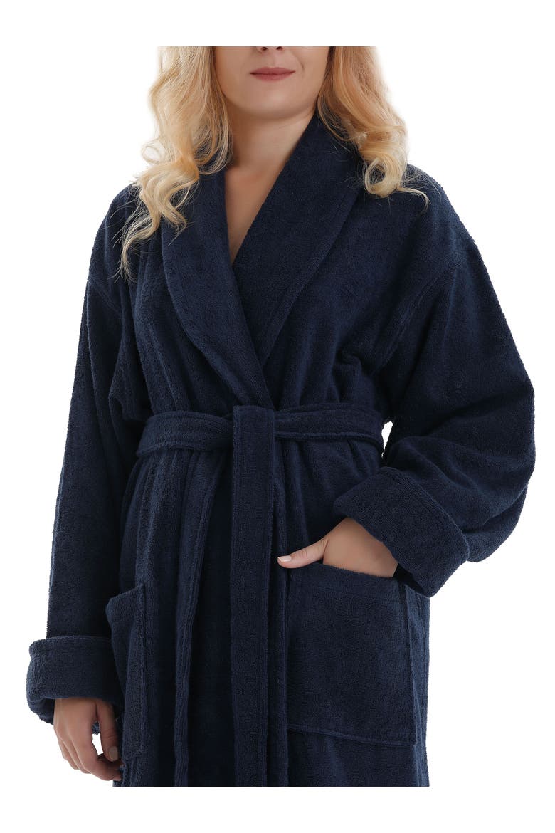 Optimus Long Cotton Bathrobe for Women, Alternate, color, Navy