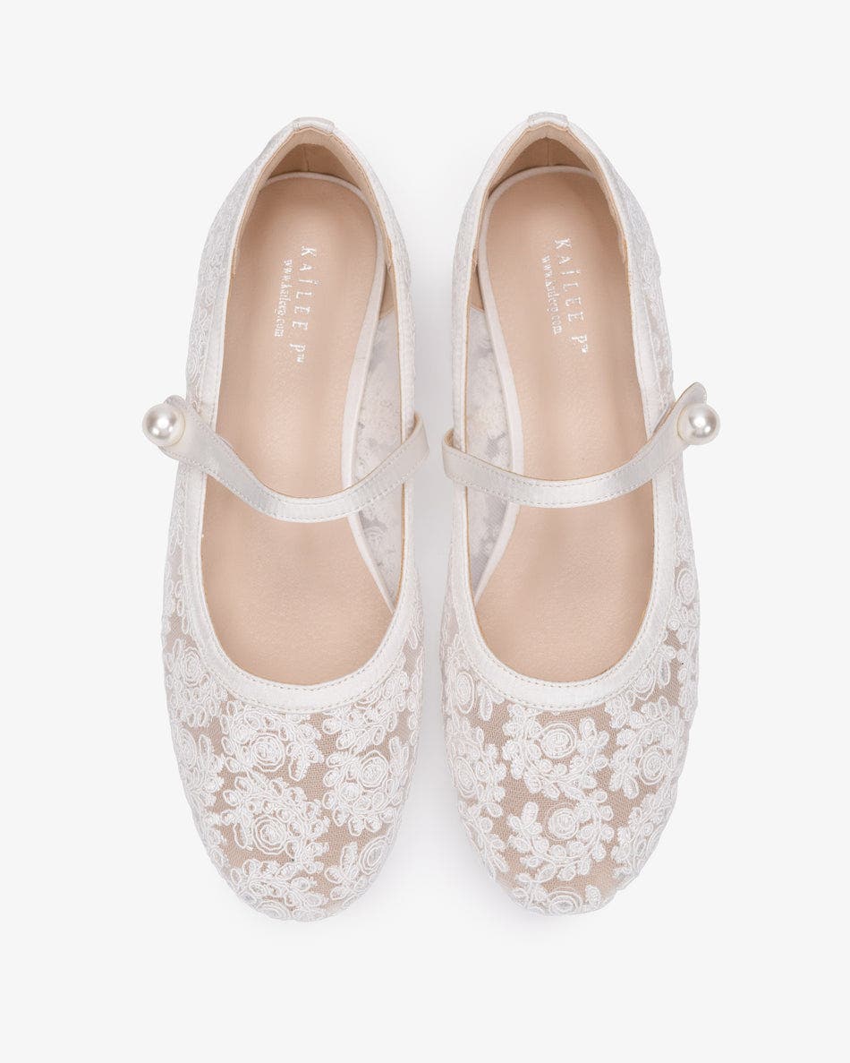 Kailee P Zora Crochet Lace Mary Jane Wedding Flats, Alternate, color, White