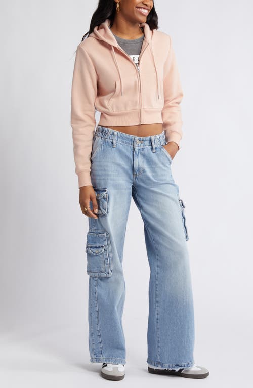 Bp. Crop Cotton Blend Zip-up Hoodie In Pink Rosecloud