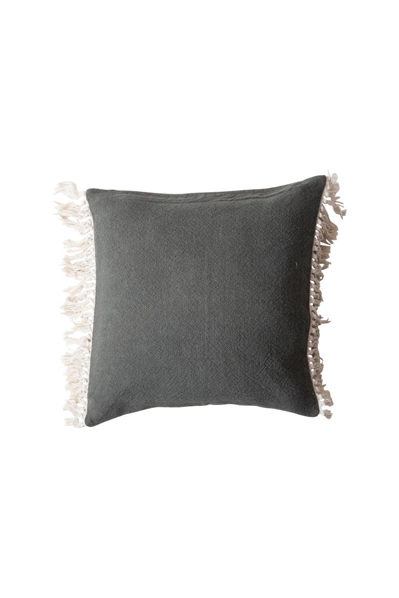 Soft Cotton Pillow with Fringe, Teal, Main, color, Natural