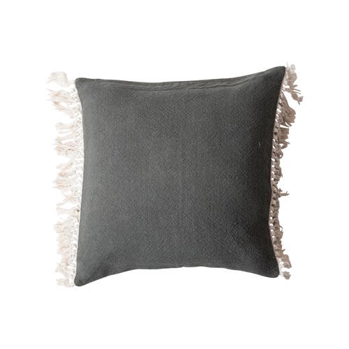 Storied Home Soft Cotton Pillow With Fringe, Teal In Gray