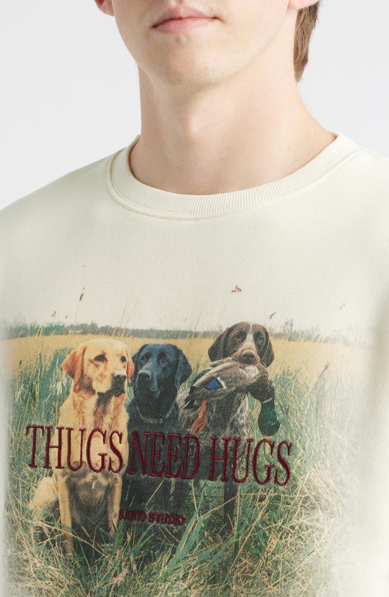 SANTO STUDIO Embroidered Thugs Need Hugs Fleece Graphic Sweatshirt, Alternate, color, Cream